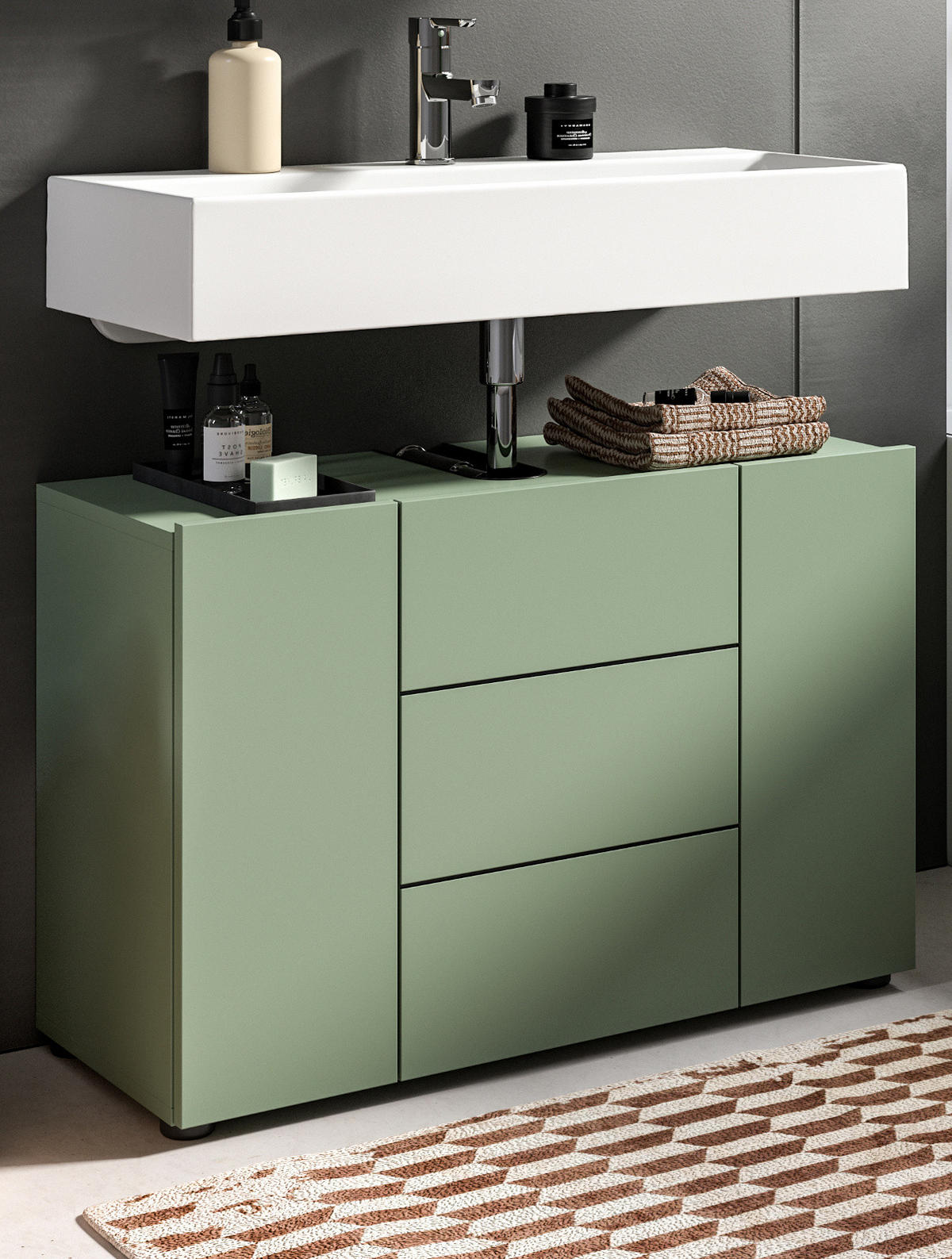 WASCHBECKENUNTERSCHRANK grün, Badezimmer Unterschrank 82 x 56 cm - Schwarz/Grün, Holzwerkstoff/Kunststoff (38/56/34cm) - Inn.Furn