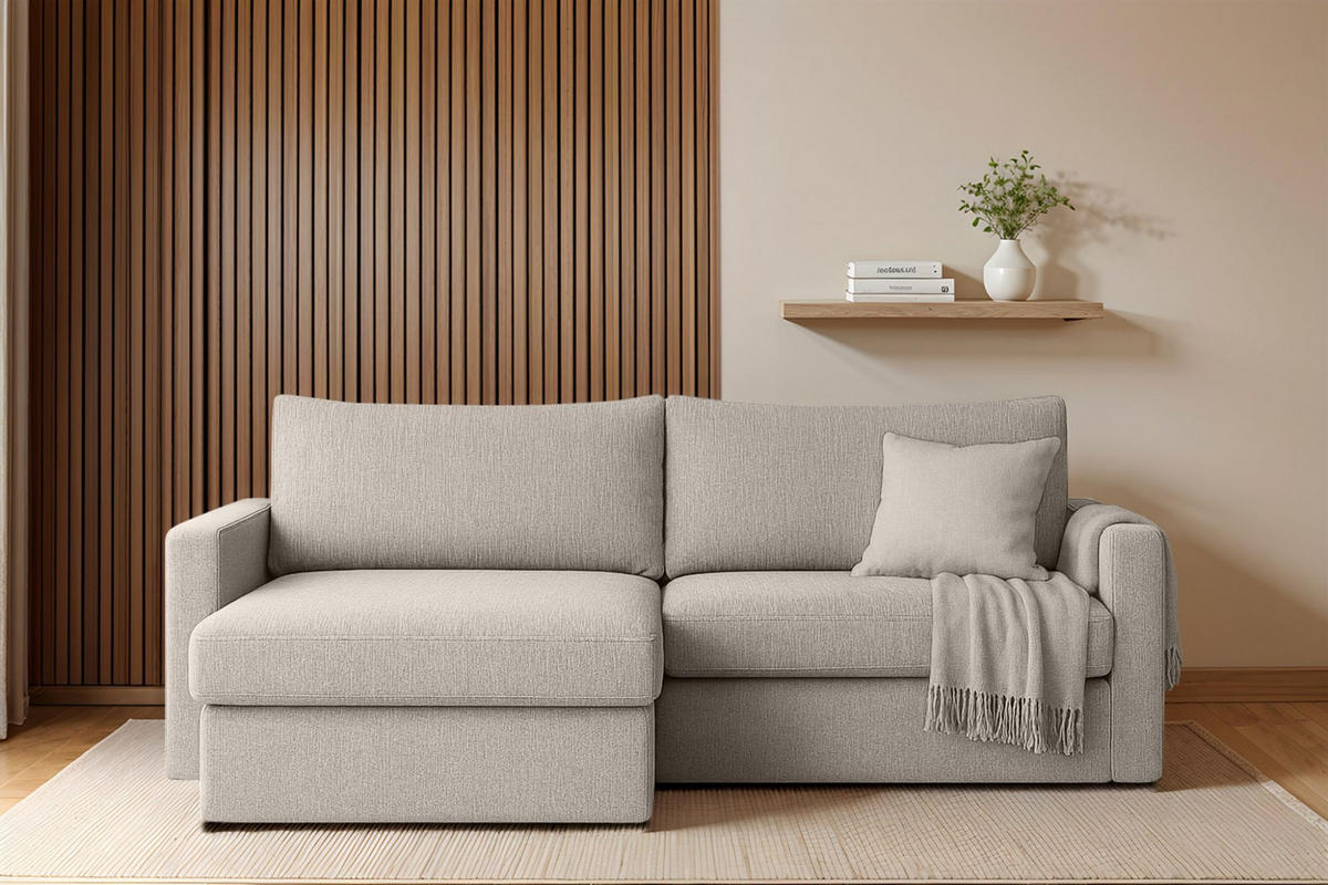 ECKSOFA Bendik In Faro - Hellgrau, Holzwerkstoff/Textil (224/140cm) - Fun Möbel