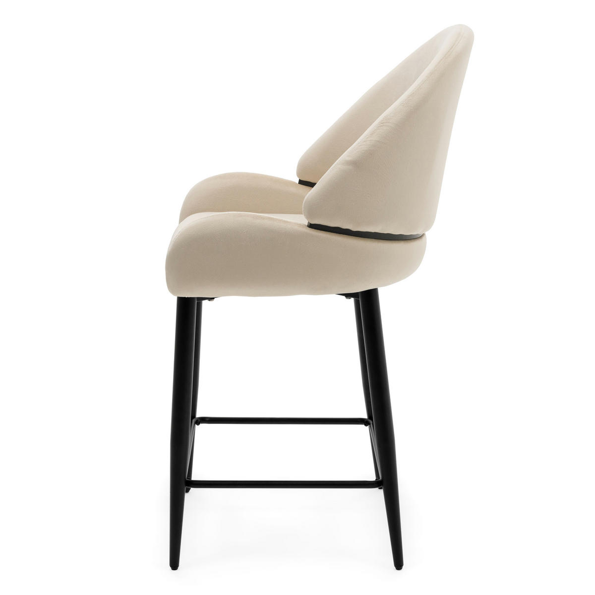 BARHOCKER BERGAMO gepolsterter mit Steppung - beige - Samt Velour - Beige/Schwarz, Textil/Metall (56/106/61cm) - NEW HOME
