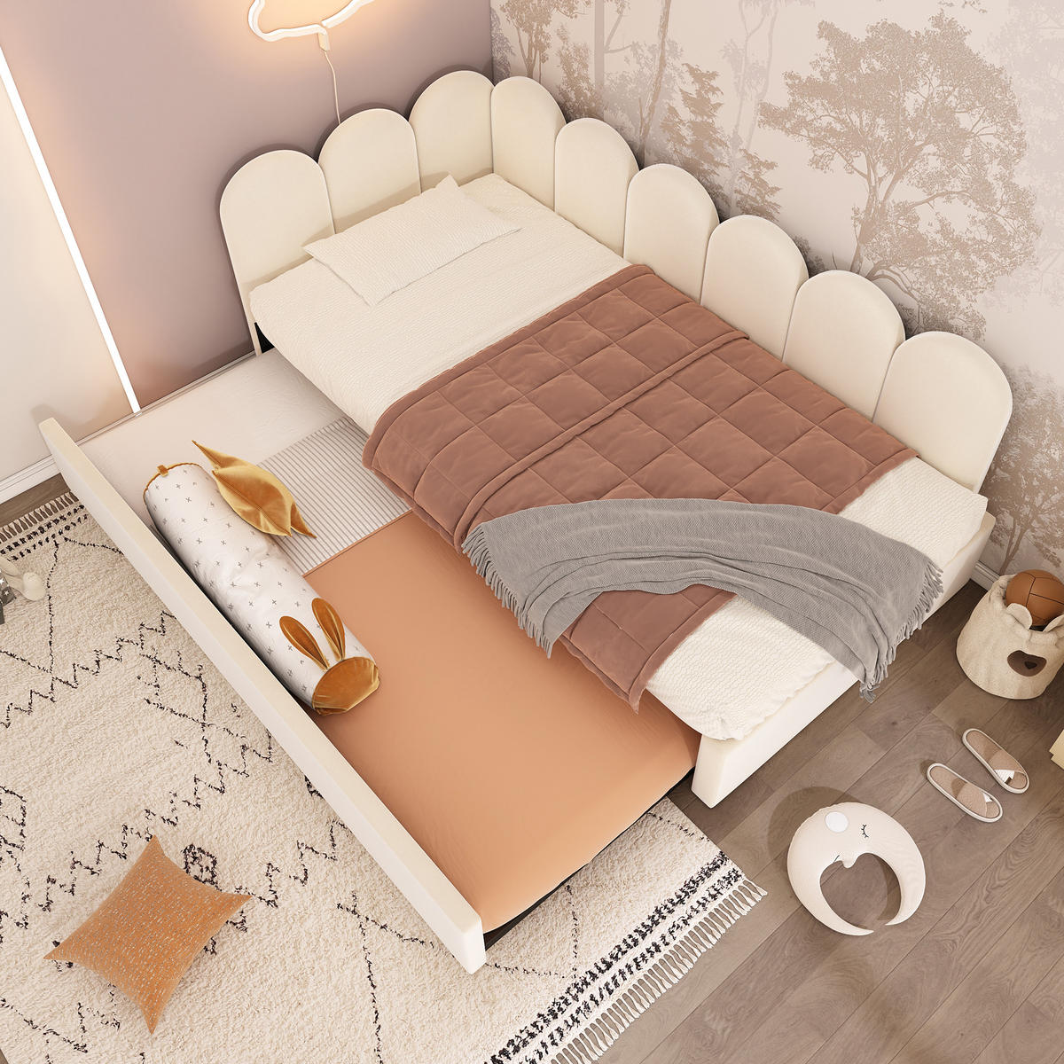 AUSZIEHBETT 90/200 cm DE-00530, in Beige, Zusatzbett 90x190 cm - Beige, Metall (90/200cm) - ComfortXL