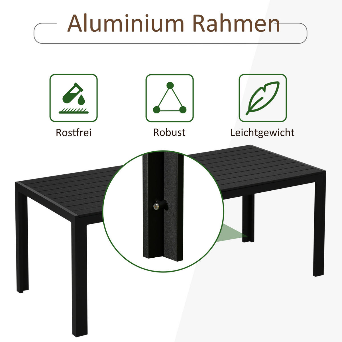 LOUNGETISCH 190/84.5/72 cm Schwarz aus Aluminium wetterfest - Schwarz, Metall (190/84.5/72cm) - OKMYHOME