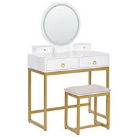 SCHMINKTISCH mit rundem LED-Spiegel Hocker 4 Schubladen weiß/gold Auxon - Beige/Goldfarben, Holzwerkstoff (80/132/40cm) - Beliani