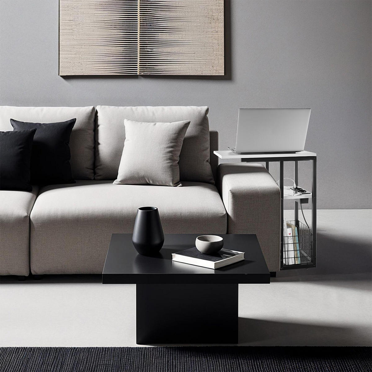 LAPTOP-BEISTELLTISCH Rhea, 50 - 73 x 30 x 61,5 cm, weiß - Weiß, Metall (73/30/62.5cm) - tectake