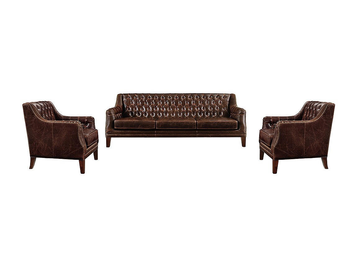 COUCHGARNITUR mit Sessel - 5 Personen - leder - schokoladenbraun Colbert - Braun, Leder/Holz (194.5/84/84cm) - Vente-Unique
