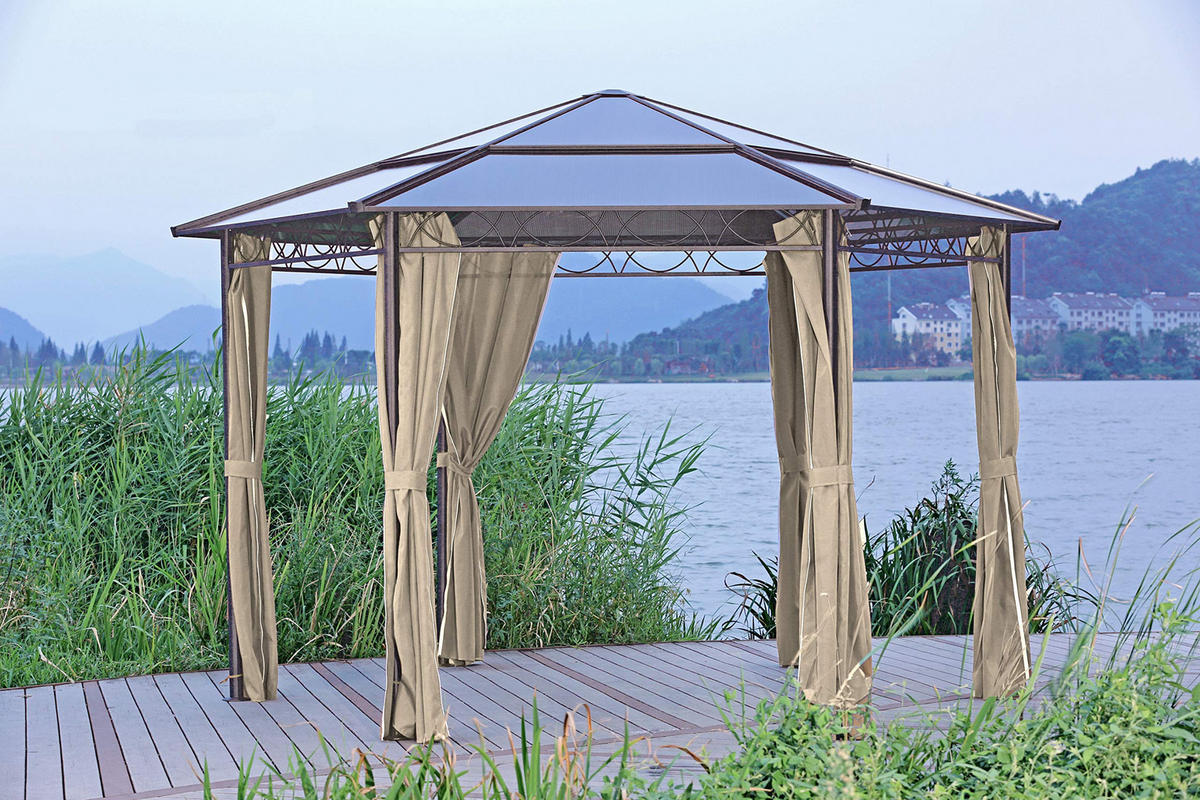 PAVILLON Sion 6-eckig Beige Kunststoff Gartenpavillon Gartenlaube - Beige, Kunststoff (395/270/395cm) - DELUKE