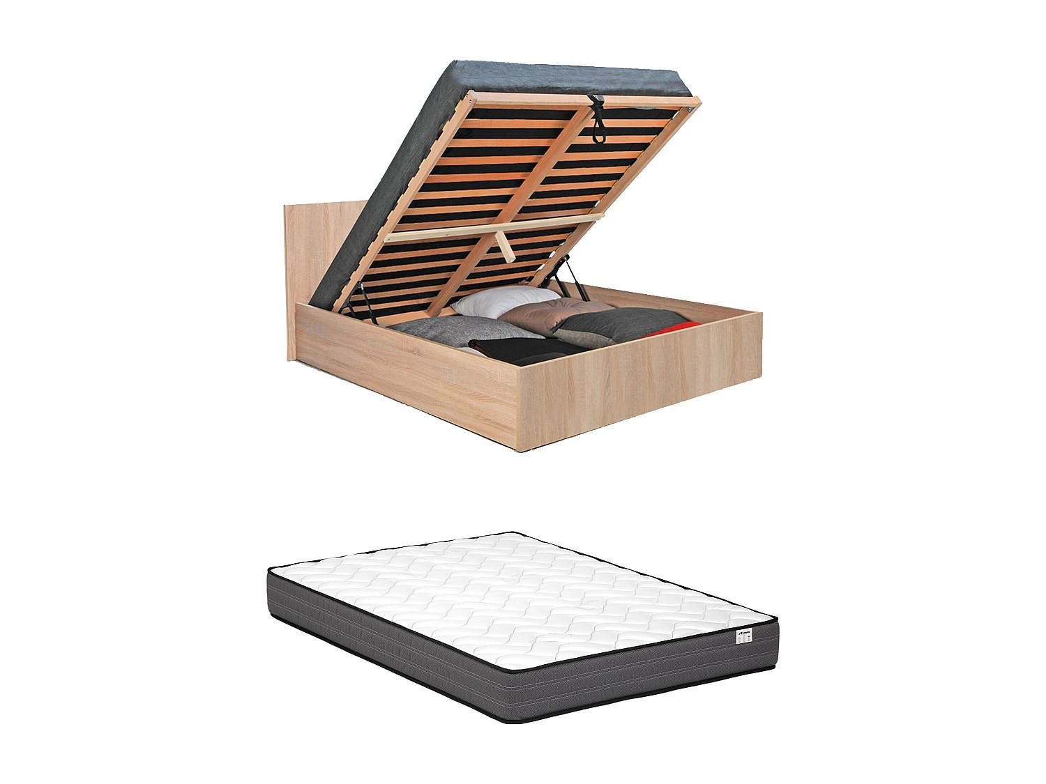 BETT mit Bettkasten - 2 Personen - Holz, Platte - Naturfarben Hell - Naturfarben, Holz (160/200cm) - Vente-Unique