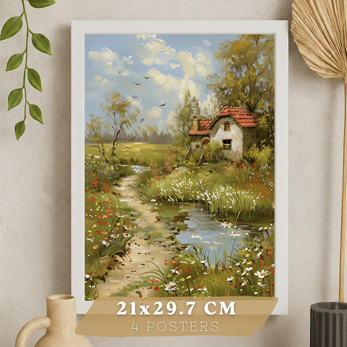 PLAKAT Sada 4 Jaro A3 Bílý rám - bílá, papír (29.7/1/42cm) - Nacnic