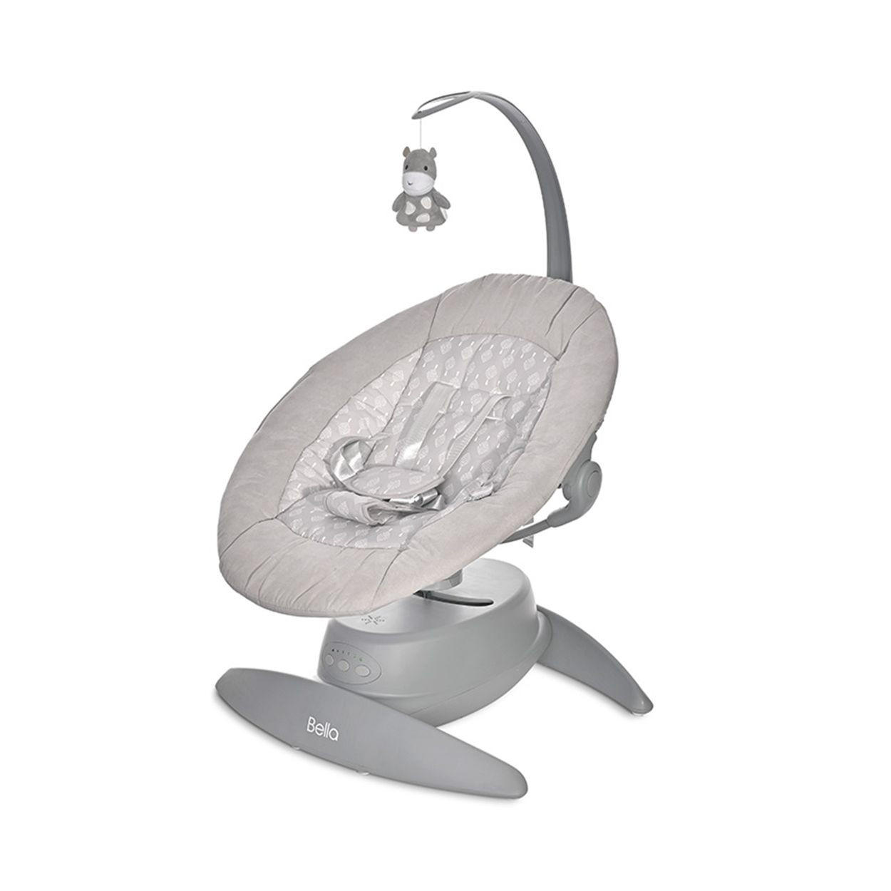 BABYWIPPE Bella grau 360° drehbar, Spielbogen, 5-Punkt-Gurt, 12 Melodien, 3 Liegepositionen - Grau, Metall - Lorelli