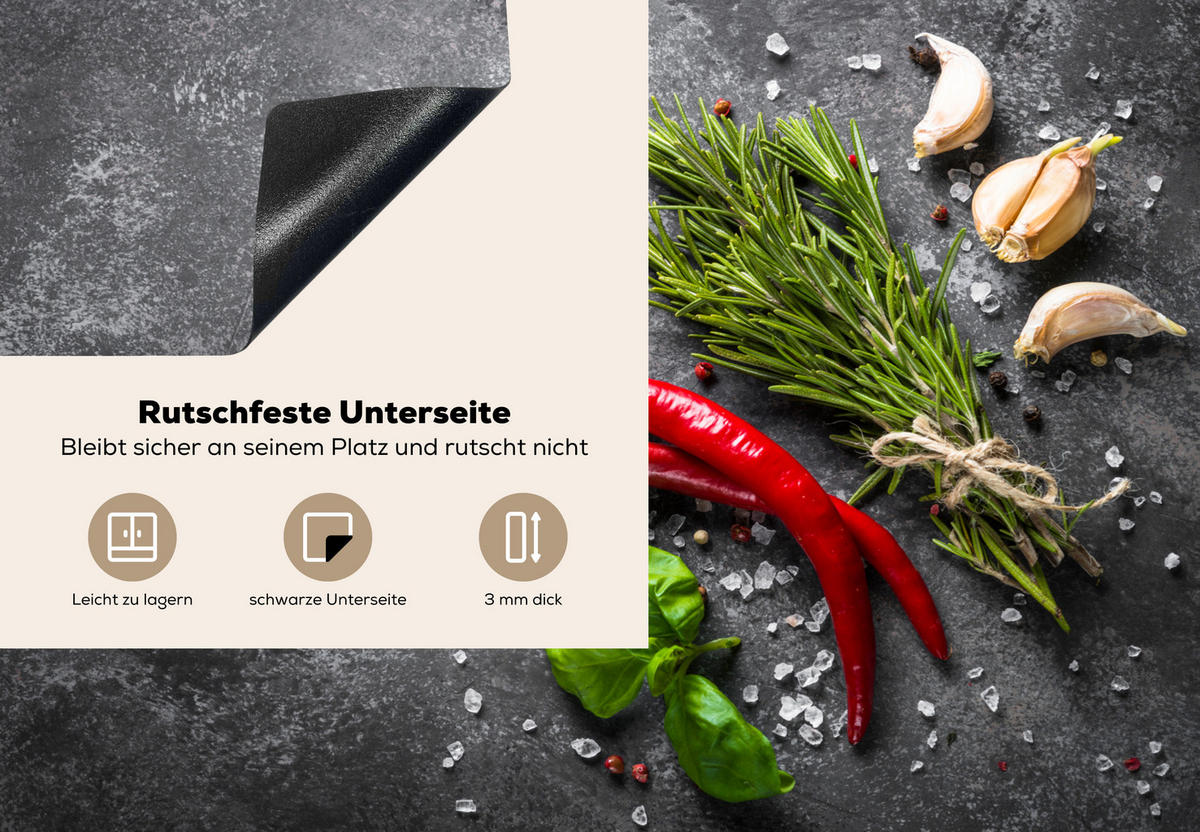 HERDABDECKPLATTE Pfeffer - Kräuter - Gewürze - Beton 75x52 cm - Rot, Kunststoff (75/0.2/52cm) - MuchoWow