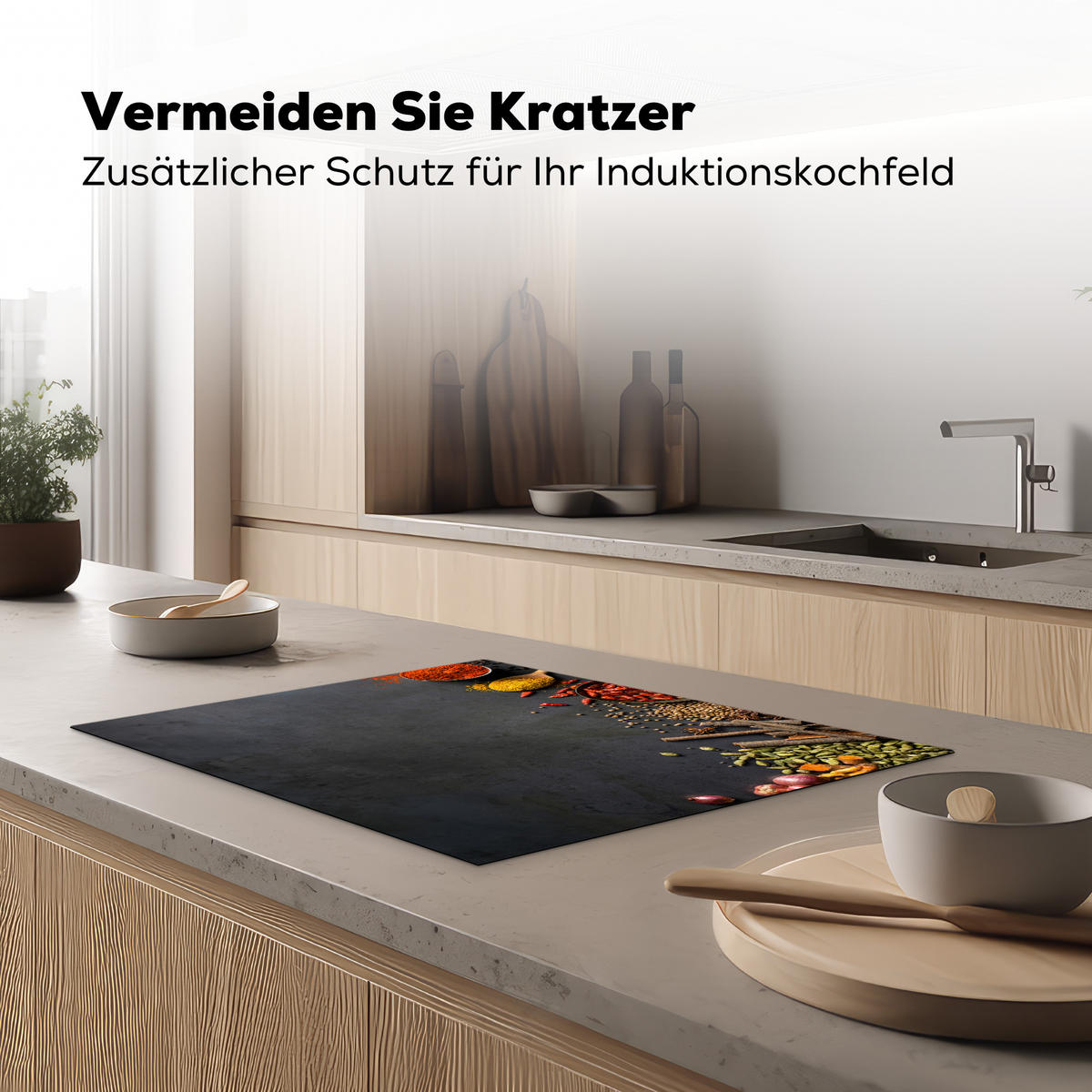 HERDABDECKPLATTE Kräuter - Lebensmittel - Gewürze - Schwarz - Paprika - Zimt Induktionsmatte 71x52 cm - Currygelb, Kunststoff (71/52/0.2cm) - MuchoWow