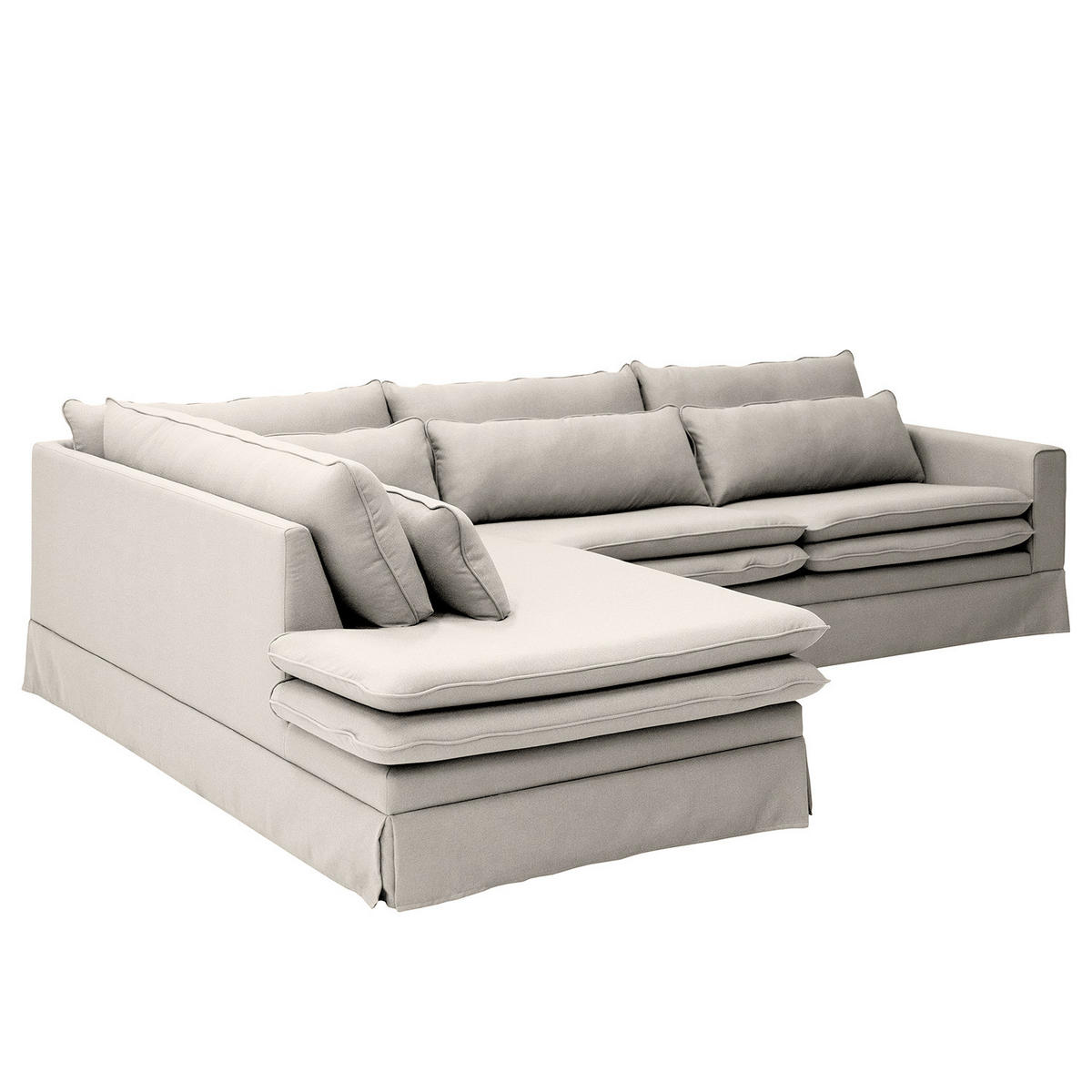 ECKSOFA mit Husse - Ottomane, Webstoff - Hellgrau/Schwarz, Kunststoff/Textil (299/222cm) - home24