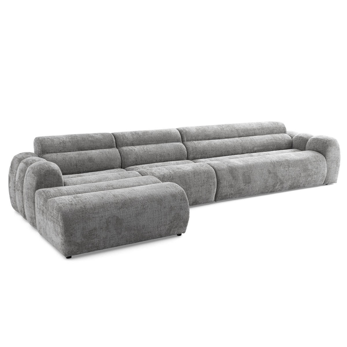 5-SITZER modulares Ecksofa VEER SET 2 Links, 379 x 175 cm, Chenille Webstoff Grau - Schwarz/Grau, Holz/Kunststoff (379/175cm) - Muffo