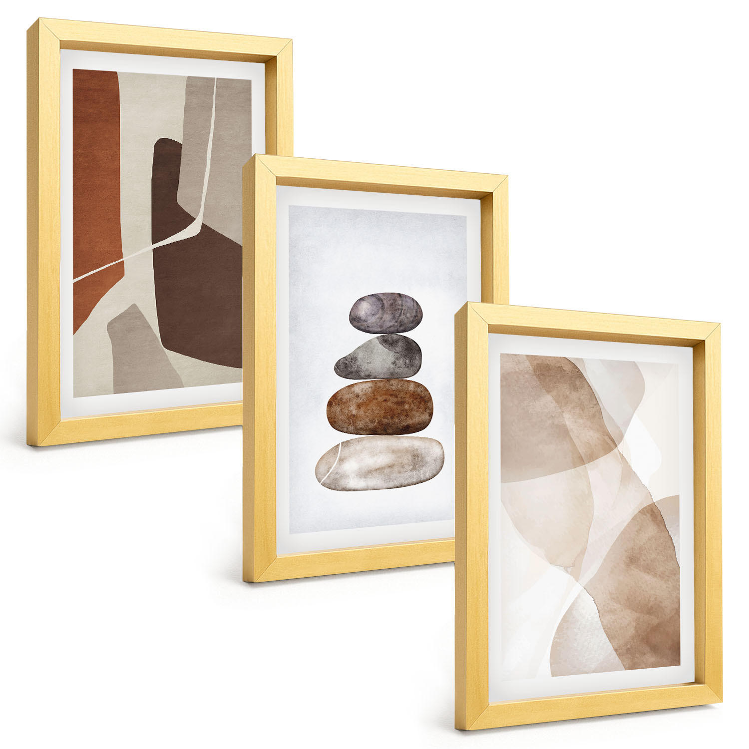 BILDER SET 3er Set - 20x30 cm Goldrahmen - Moderne abstrakte Malerei - Goldfarben, Kunststoff (20/30cm) - TULUP