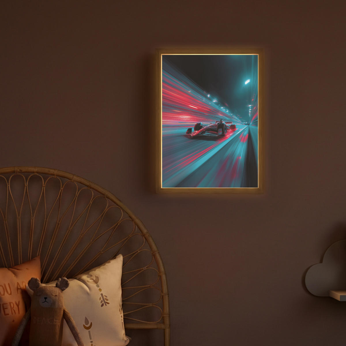 DOBÍJECÍ NOČNÍ LAMPIČKA Závodní auto - Červená - Rychlost 30x40 cm - tyrkysová, kompozitní dřevo (8/30/40cm) - OnlyWow