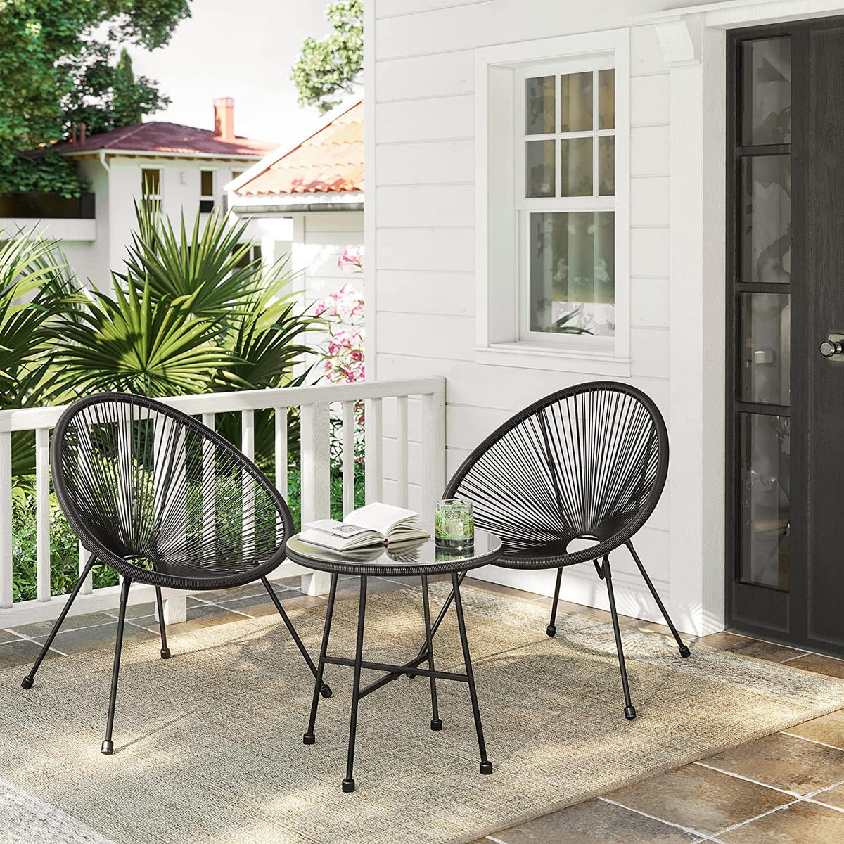 GARTENSTUHL 3ER-SET - Schwarz, Metall (65/77/64cm) - Hansiro