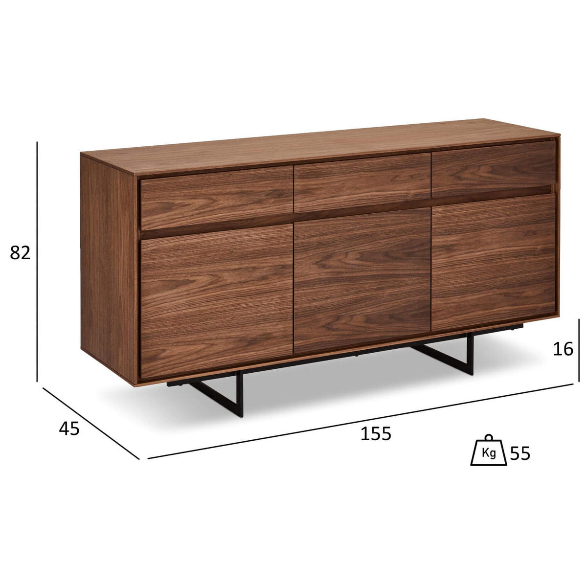 SIDEBOARD Amerikanisches Walnussfurnier - Walnussfarben/Schwarz, Holzwerkstoff/Metall (155/82/45cm) - Furnhouse