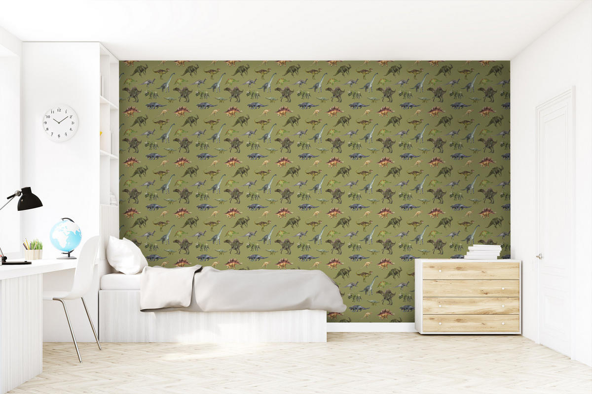 TAPETE Dinosaurier 50 x 900 cm - Grün, Papier (50/0.1cm) - Sanders & Sanders