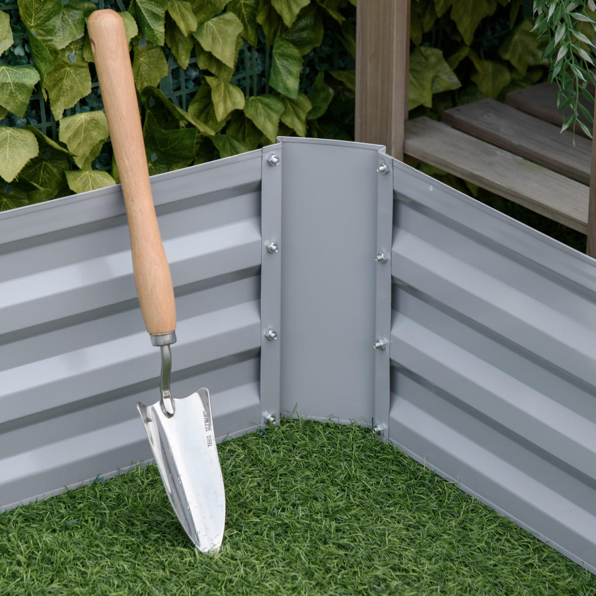 PFLANZENBEET-SET, Pflanzkübel, Blumenkübel für Garten, Terrasse, Verzinkter Stahl, Grau, 100 x 100 x 30 cm - Grau, Holz (100/30/100cm) - Outsunny