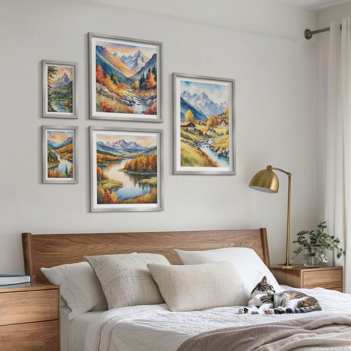 BILDER SET 5er Set - 50x50 cm & 20x30 cm & 40x60 cm Silberner Rahmen - Nachthimmel, Berge, Winter, Weltraum - Silberfarben, Kunststoff (40/60cm) - TULUP