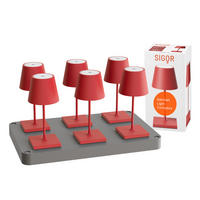 LED Akku-Tischlampe, Nuindie mini 3.0 6er-Set mit Ladestation, feuerrot - Rot, Metall (25/10/25cm) - Sigor