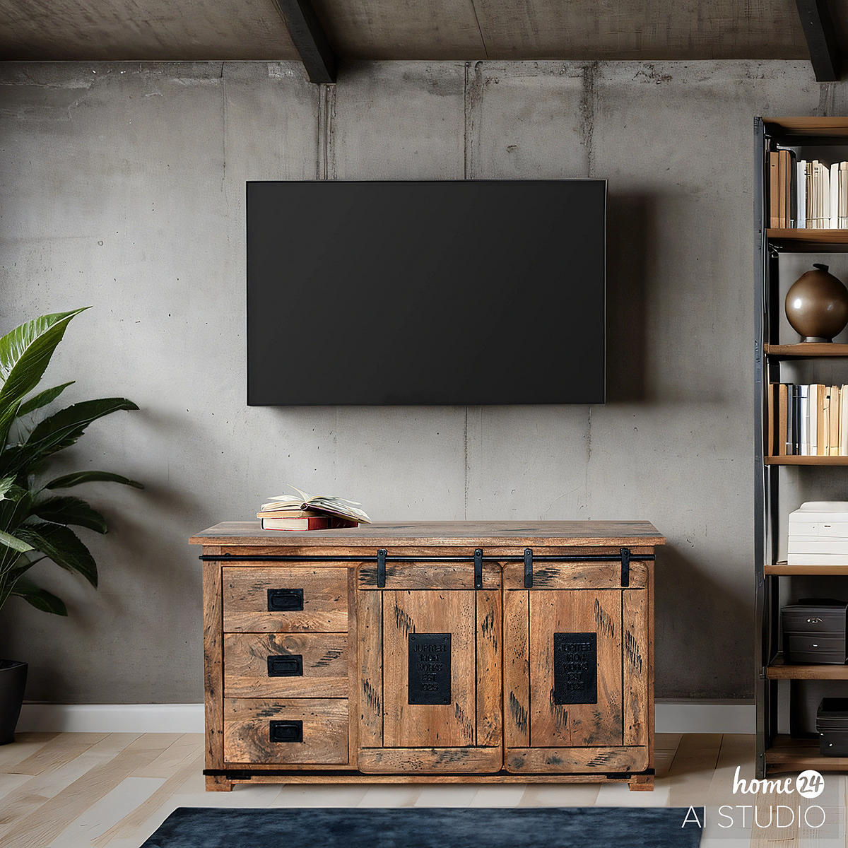 SIDEBOARD - Mango massiv / Eisen - Mango / Schwarz - Braun, Holz/Metall (150/80/45cm) - home24