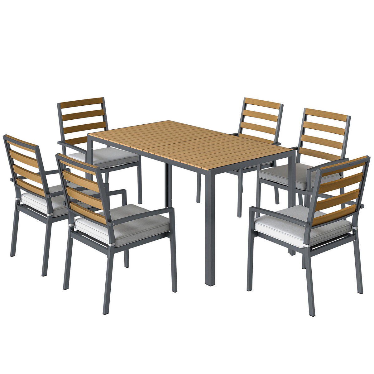 GARTENMÖBEL-SET 7-teilig DE-09940 Naturholz - Naturfarben, Metall - ComfortXL