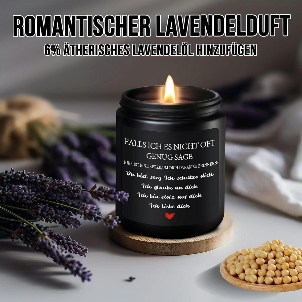 DUFTKERZE Lavendel 200g - Schwarz, Paraffin (6cm)