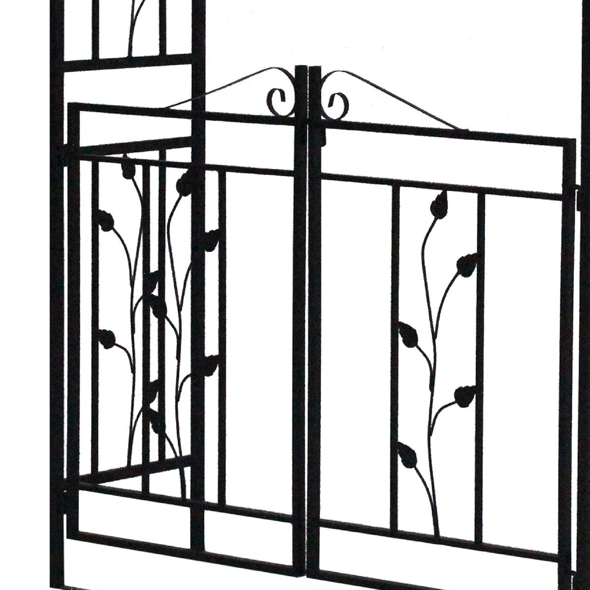 ROSENBOGEN Bury - Rankhilfe mit Oberteil und Doppel-Torpforte. Seitenteile und Tor mit Blumenverzierung. BxTxH: 120x40x220 cm - Schwarz, Metall (120/220/40cm) - TPFGarden