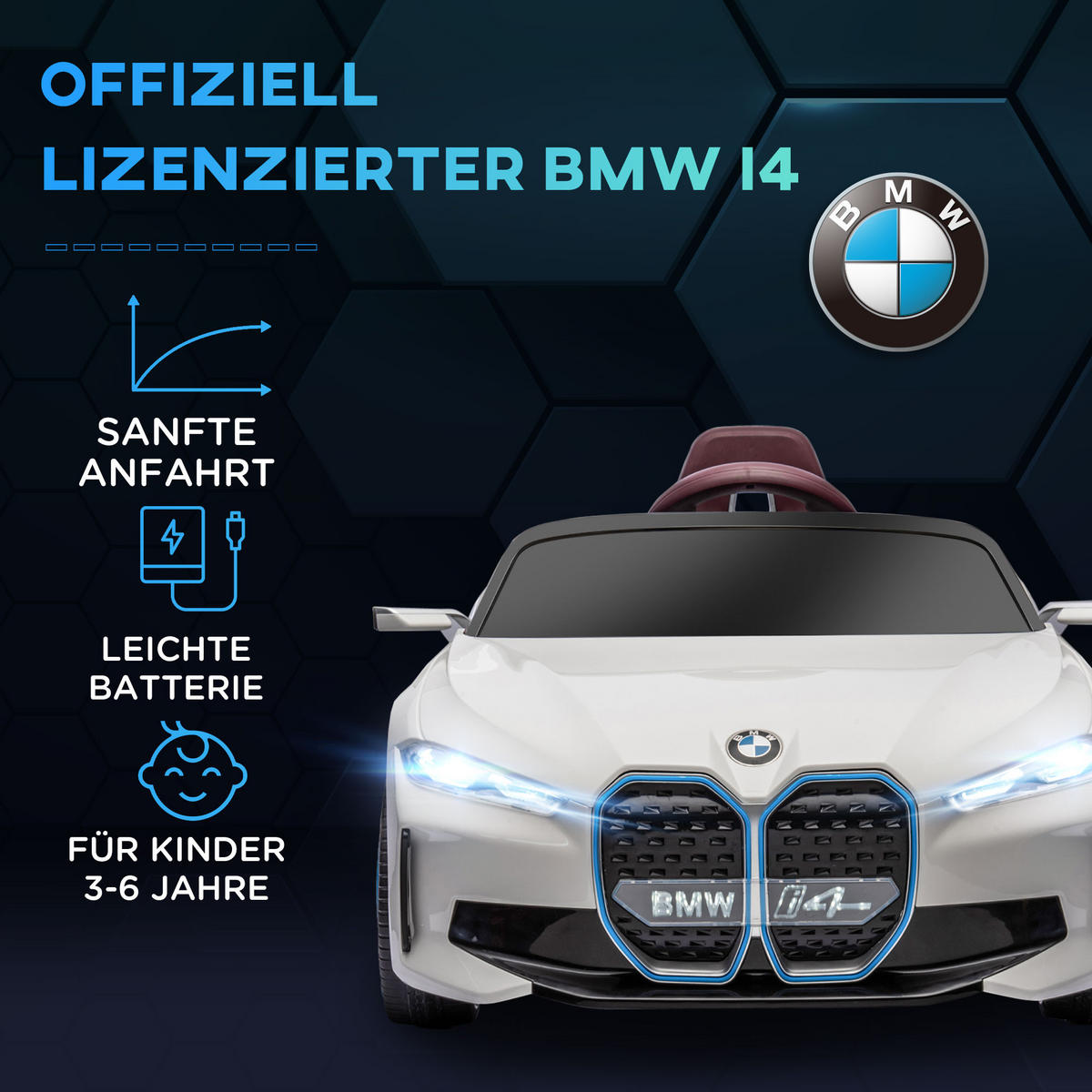 KINDER ELEKTROAUTO, Schwarz/Weiß, Kunststoff+ Eisen - Weiß, Metall (115/67/45cm) - HOMCOM