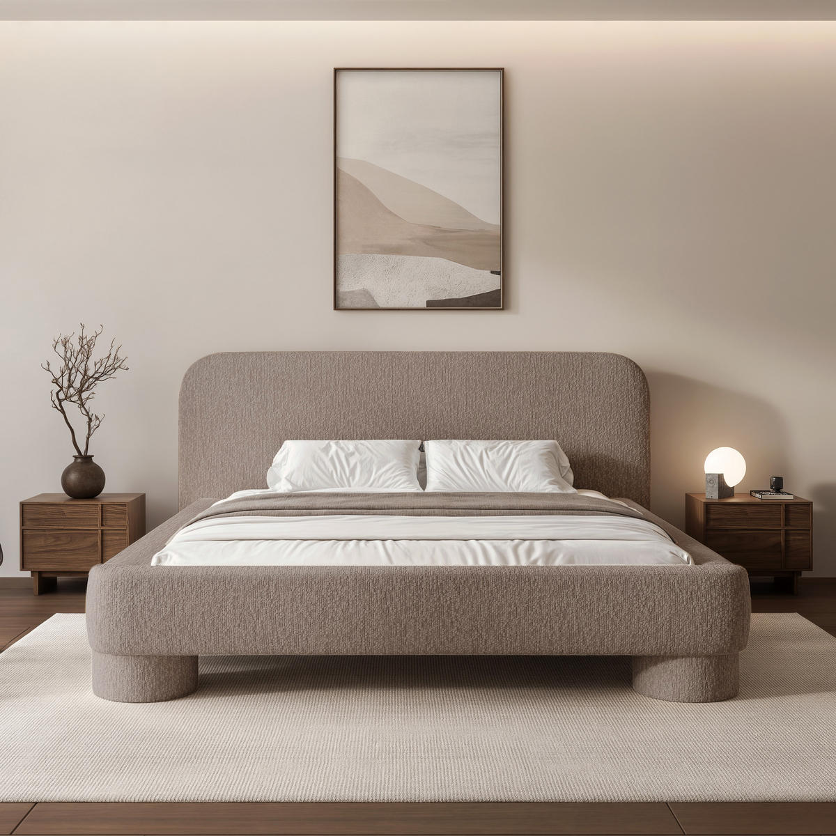 POLSTERBETT Frederico 160x200 cm Taupe Chenille – (Doppelbett mit Bettkasten, Lattenrost, rundes Kopfteil) - Taupe, Holz/Holzwerkstoff (160/200cm) - Ravio