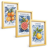 BILDER SET 3er Set - 20x30 cm Goldrahmen - Vintage-Illustrationen von Zitrusfrüchten - Goldfarben, Kunststoff (20/30cm) - TULUP