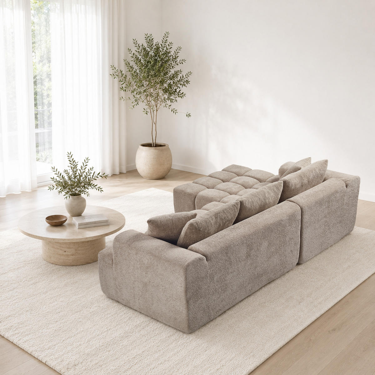 ECKSOFA L-Form 3-Sitzer in Taupe aus Samt mit linker Chaiselongue - Taupe, Textil (250/160cm) - CHICFURN
