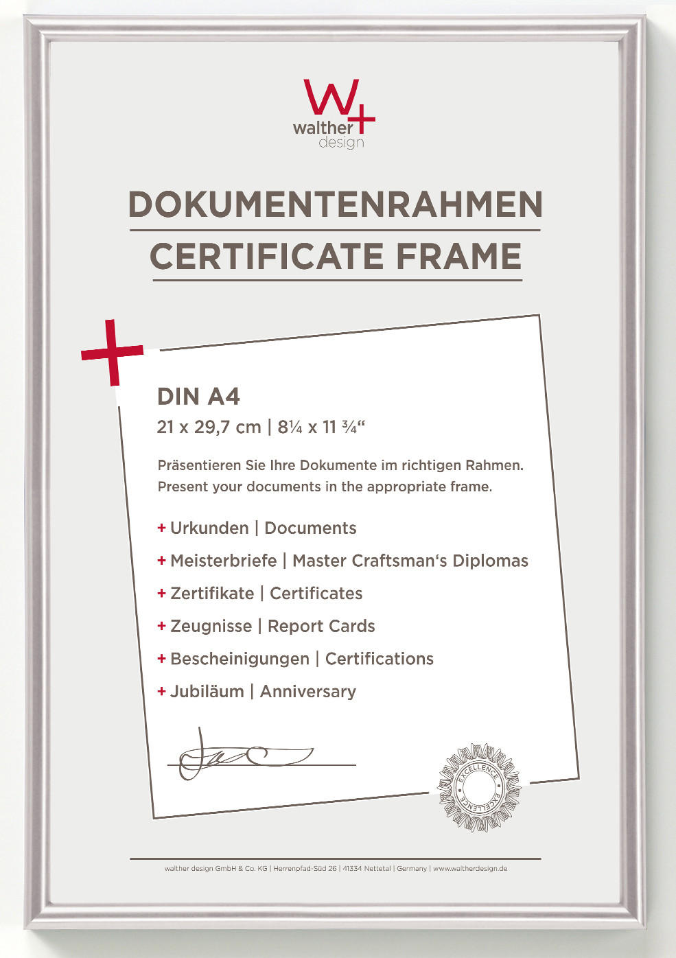 walther design Bilderrahmen Silber 22.1x30.8x1.9 cm