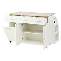 KÜCHENINSEL 120x70x90cm MDF mit Ausziehplatte,Steckdose,Mülleimerfach & Rollen - Weiß, Holzwerkstoff (120/90/70cm) - Modfu