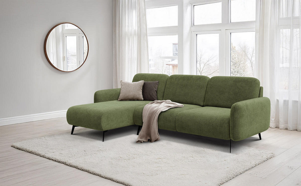 ECKSOFA FEBE 4-Sitzer links, olivgrün - Schwarz/Olivgrün, Holz/Textil (264/157cm) - Courtois Laville