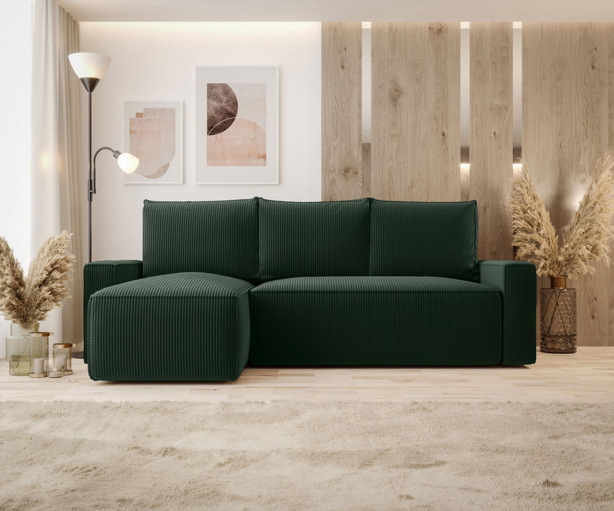ECKSOFA mit Schlaffunktion SAVIO Poso 14 Links - Dunkelgrün, Textil (232/140cm) - Bedante