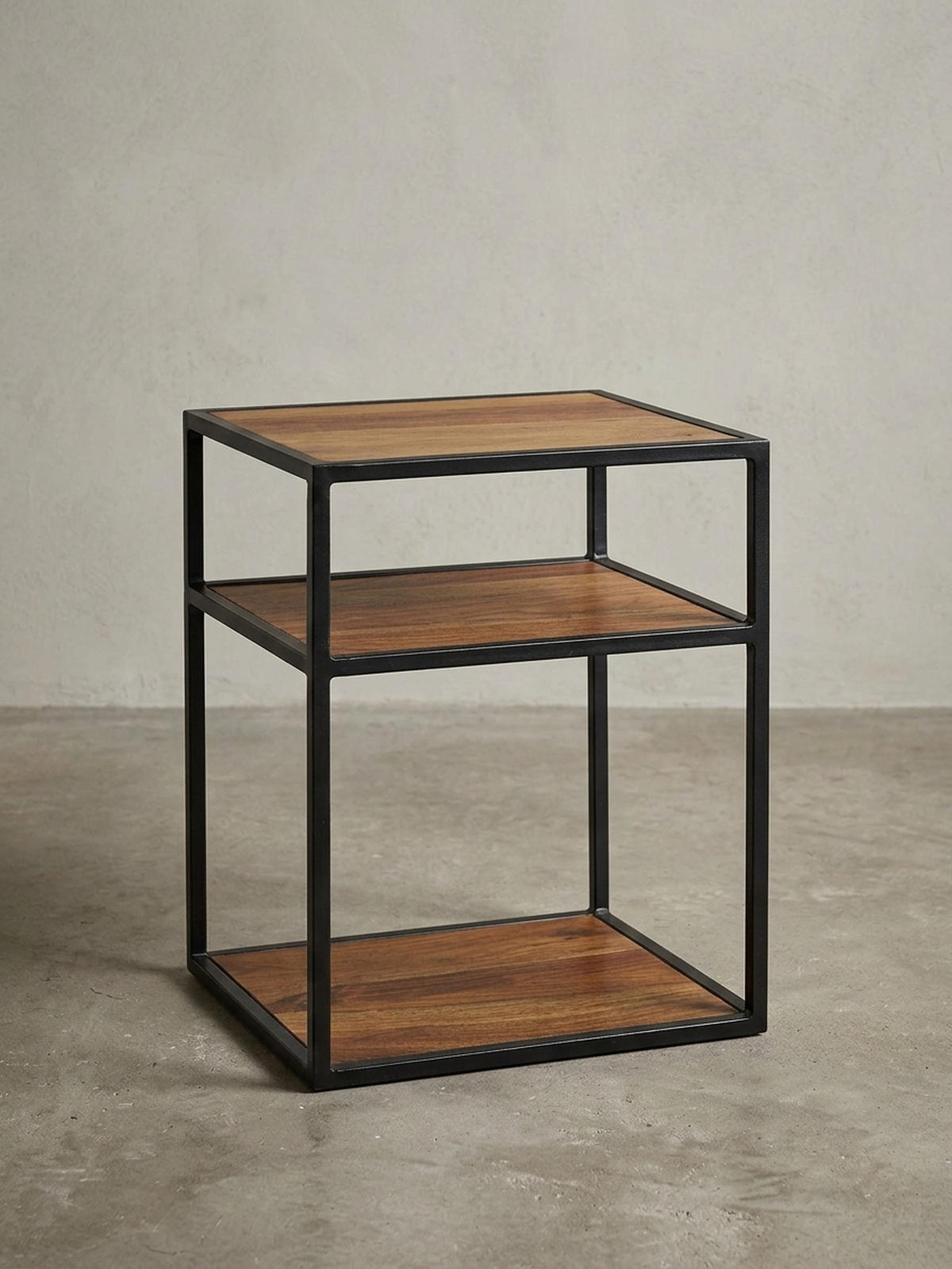 NACHTTISCH – Massivholz, 40x50x35 cm, 3 Ablagen, Industrial-Stil - Schwarz/Braun, Holz/Metall (40/50/35cm) - KADIMA DESIGN