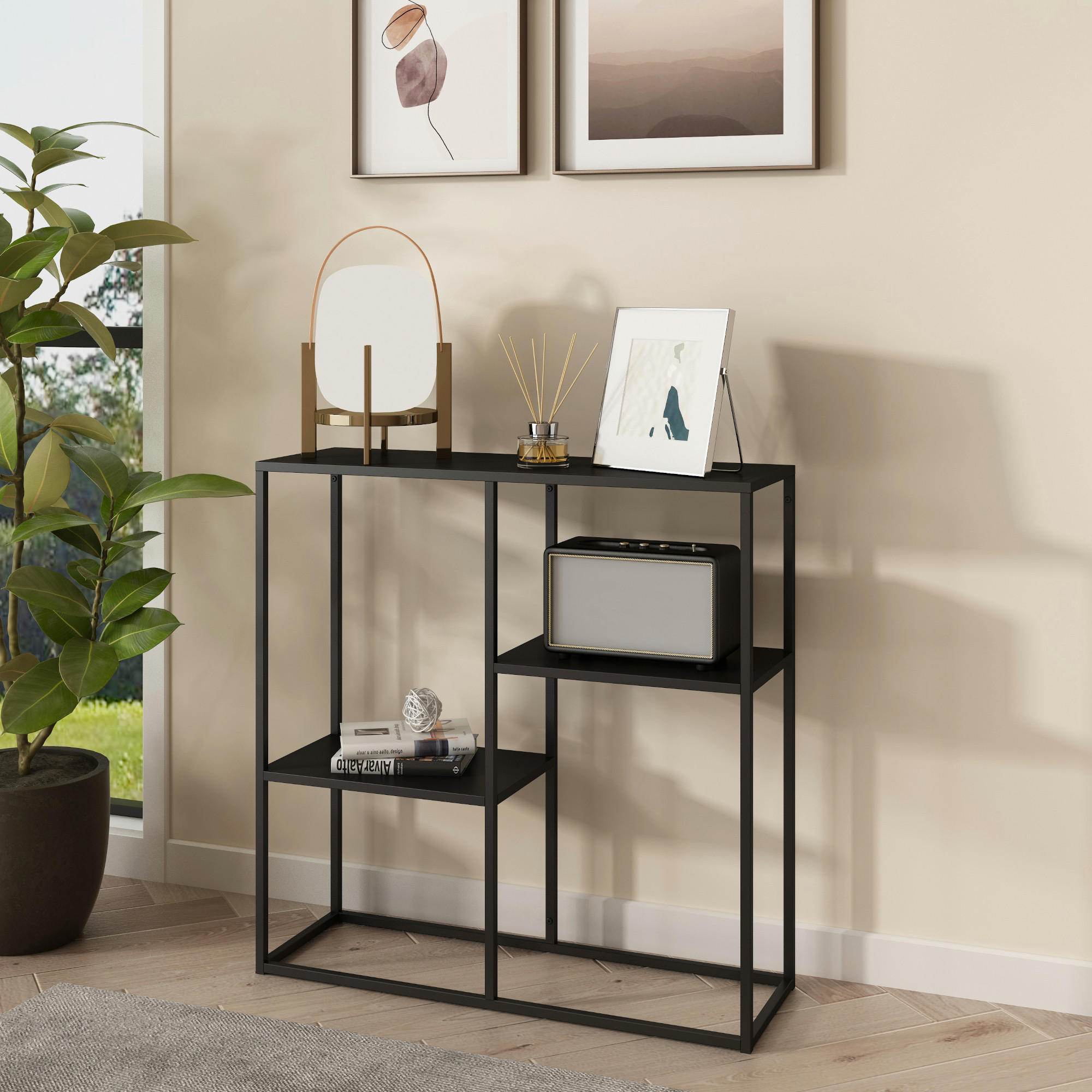 KONSOLENTISCH Strömstad - Schwarz, Metall (26/80/80cm) - [en.casa]