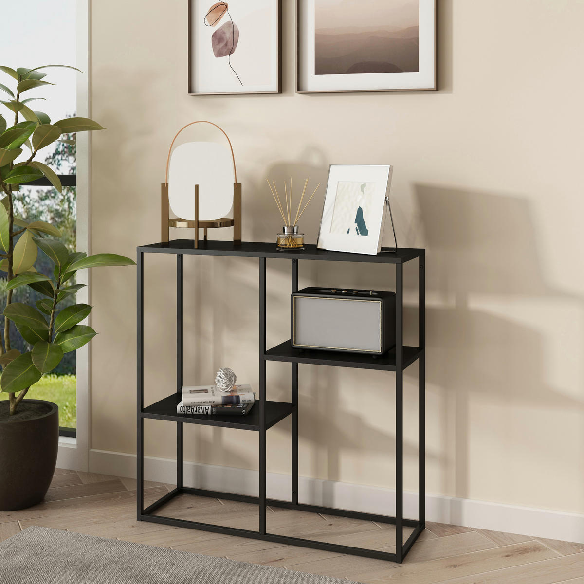 KONSOLENTISCH Strömstad - Schwarz, Metall (26/80/80cm) - [en.casa]