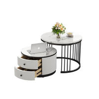 COUCHTISCH-SET 60/60/45,5 & 50/50/32 cm mit 2 Schubladen und Nestfunktion in Marmoroptik, Weiß/Schwarz - Weiß, Holzwerkstoff (60/60/45cm) - Modfu