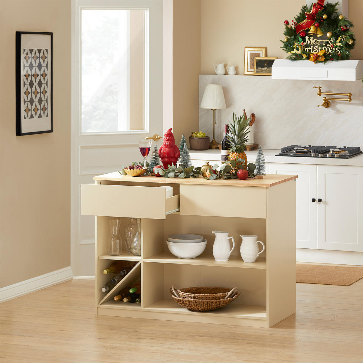 KÜCHENINSEL Beige - Beige, Holzwerkstoff (120/90/60cm) - SoBuy