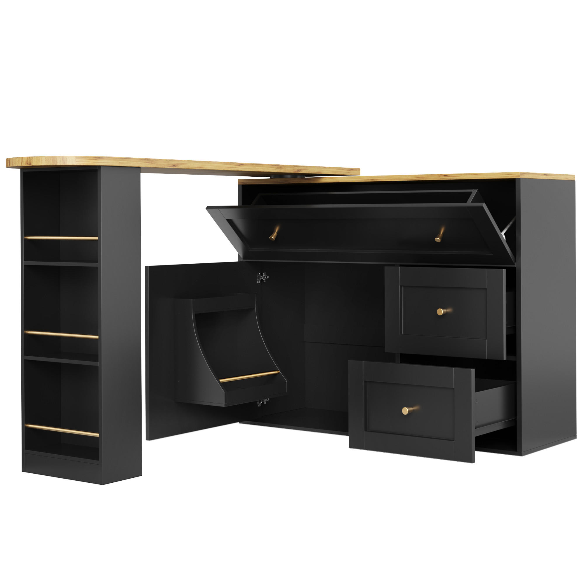 BARTISCH DE-38563 ausziehbar 138-204 cm 360° drehbar Schwarz - Schwarz, Holzwerkstoff (39/138/105cm) - ComfortXL