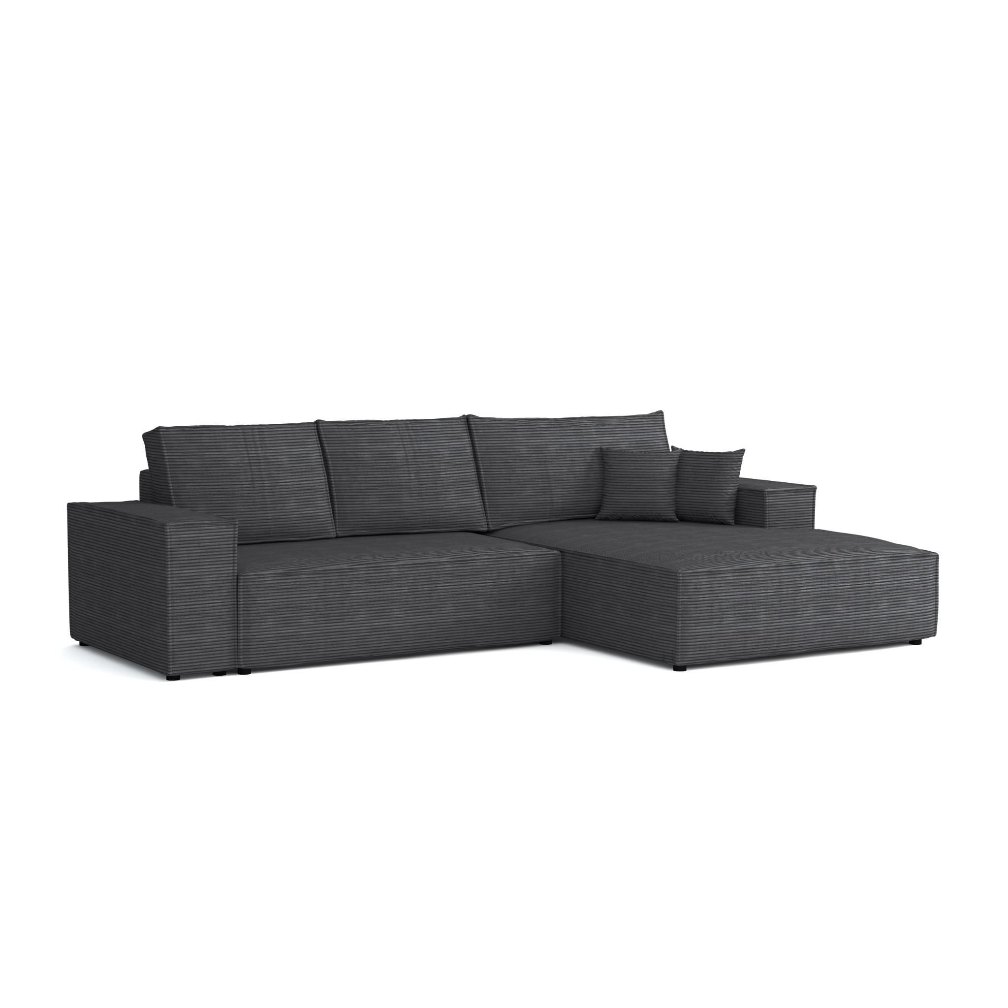 ECKSOFA MARCO 294/185 in Cord Anthrazit mit Schlaffunktion rechts - Anthrazit, Holz/Holzwerkstoff (294/185cm) - Deine Möbel 24