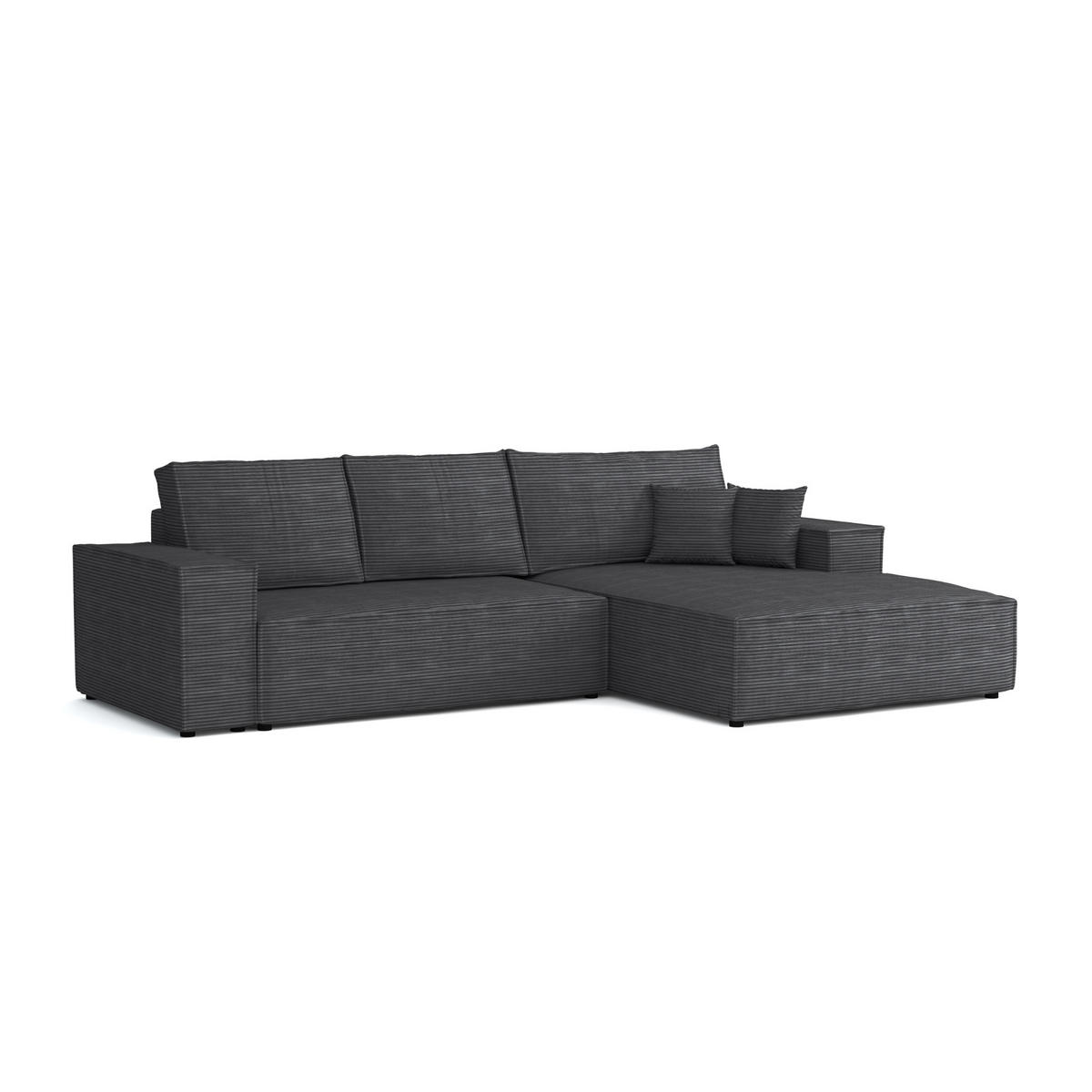 ECKSOFA MARCO 294/185 in Cord Anthrazit mit Schlaffunktion rechts - Anthrazit, Holz/Holzwerkstoff (294/185cm) - Deine Möbel 24