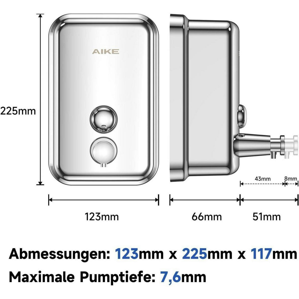 SEIFENSPENDER Wandmontage Edelstahl 1000ml poliert - Silberfarben, Metall (12.4/20.9/6.8cm)