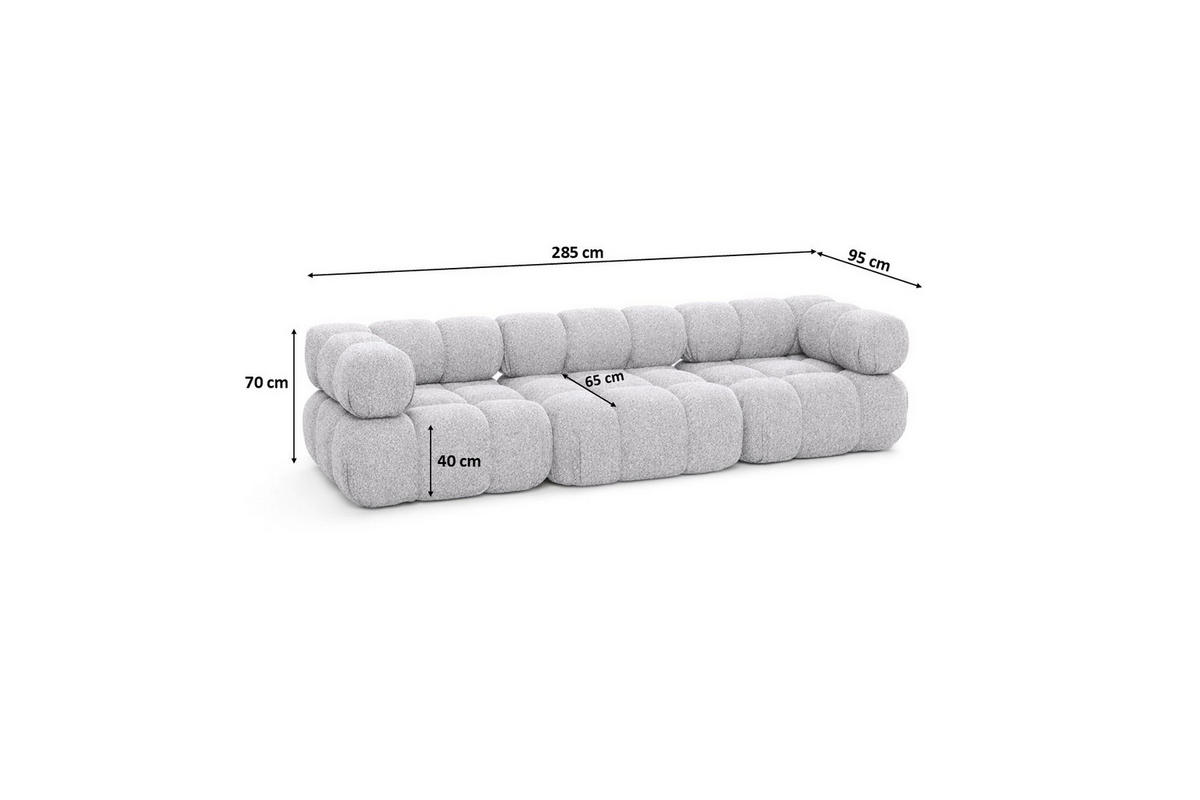 COUCH, 3-Sitzer Modular, Bouclé-Stoff Abriamo, Hellgrau, Selia - Hellgrau, Holz (285/70/95cm) - Kaiser Möbel