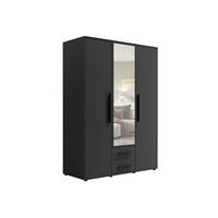 KLEIDERSCHRANK Maxivo Schwarz, dreitüriger Kippschrank mit Schubladen und Spiegel, Erweiterung - Schwarz, Holzwerkstoff (150/248/59cm) - Bettso