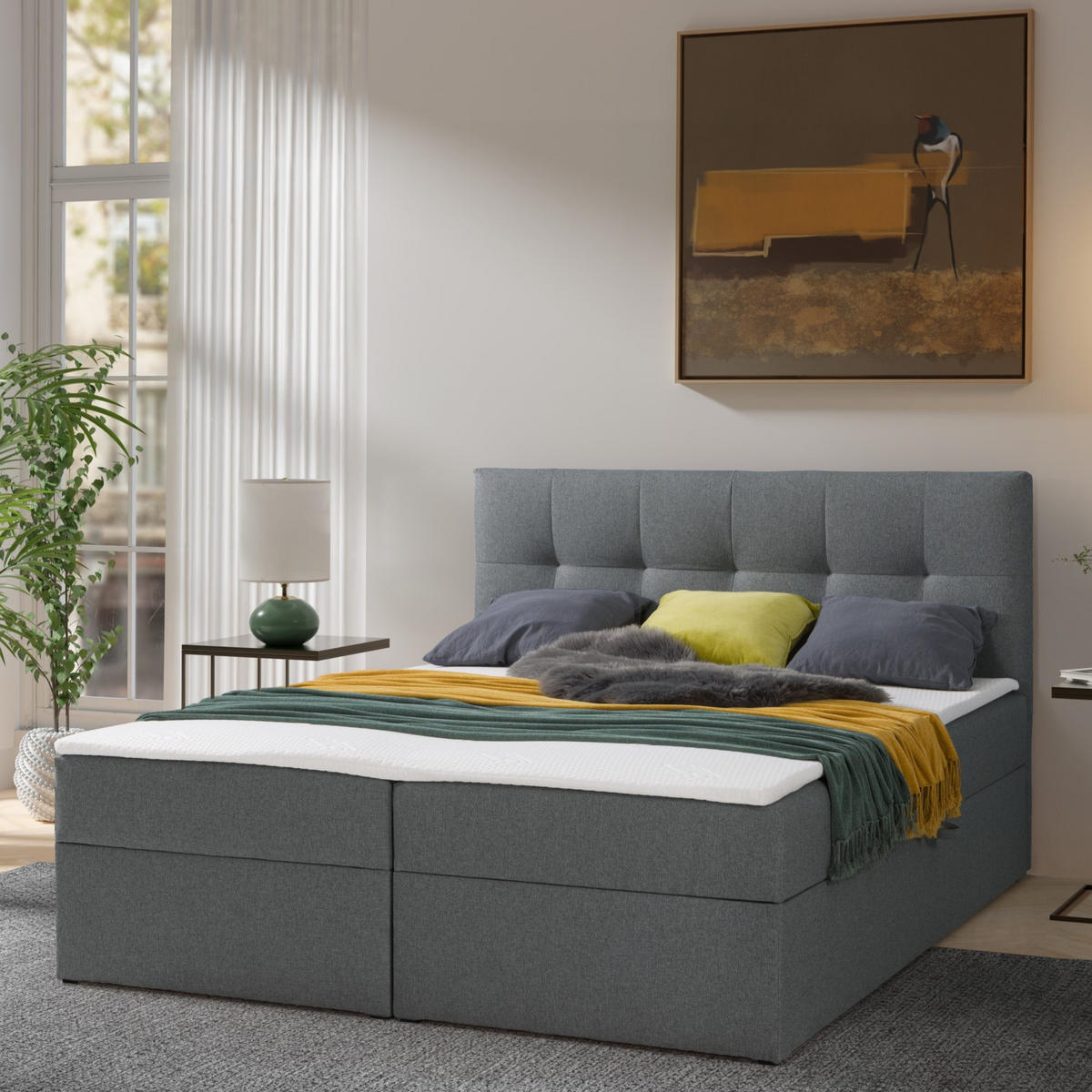 BOXBETT Toronto 180x200 Bonell-Matratze H3 und Topper - Dunkelgrau/Silberfarben, Holz/Holzwerkstoff (180/200cm) - Ravio