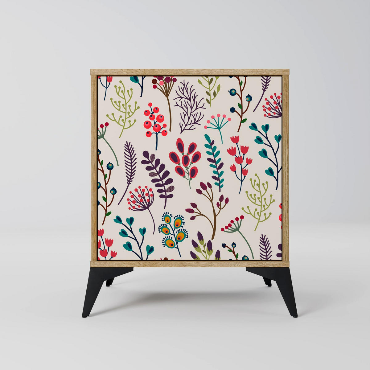 SIDEBOARD AUTUMN SUNDRIES, Eichefarben, 57,5x42x67,5 cm, Schwarze Metall-Rahmenfüße - Eichefarben/Multicolor, Holzwerkstoff/Metall (57.5/67.5/42cm) - SpaceRebels