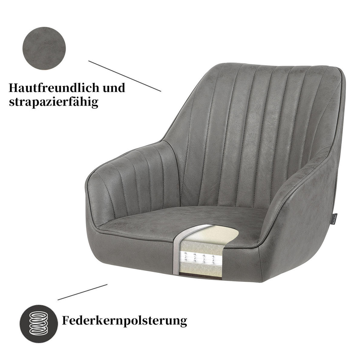 ARMLEHNSTUHL ARVIT - Schwarz/Grau, Textil/Metall (58/87/61cm) - B&D Home